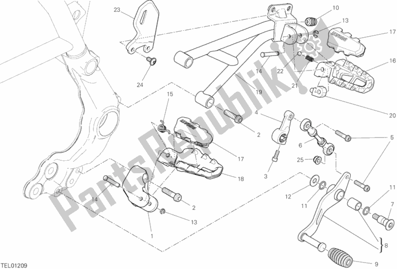 All parts for the Footrests, Left of the Ducati Scrambler Desert Sled Thailand 803 2019